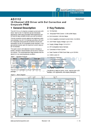 AS1112_1 datasheet - 16-Channel LED Driver with Dot Correction and Greyscale PWM