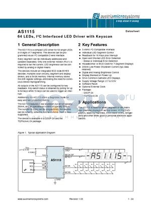 AS1115-BQFT datasheet - 64 LEDs, IbC Interfaced LED Driver with Keyscan