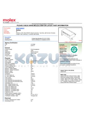 A-4455-CZ03A datasheet - 2.54mm (.100) Pitch KK^ PC Board Connector, Top Entry, with Cat Ear Terminal, 0.38lm (15l) Gold (Au), 3 Circuits, With Hooks