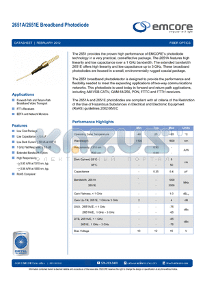 2651A-0E2-066-M datasheet - Broadband Photodiode