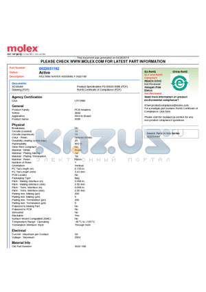 0022031192 datasheet - KK2.5MM WAFER ASSEMBLY 302219B