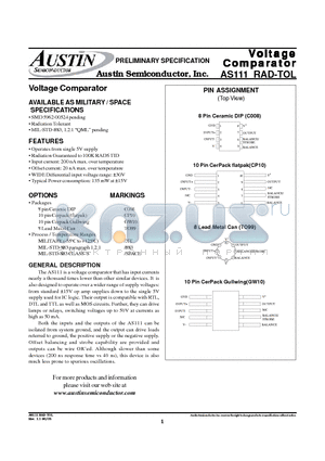 AS111RCP10/883C datasheet - Voltage Comparator