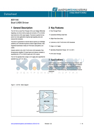 AS1154-BSOT datasheet - Dual LVDS Driver