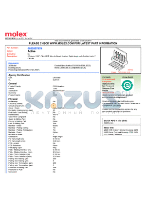 0022057078 datasheet - 2.54mm (.100) Pitch KK^ Wire-to-Board Header, Right Angle, with Friction Lock, 7 Circuits