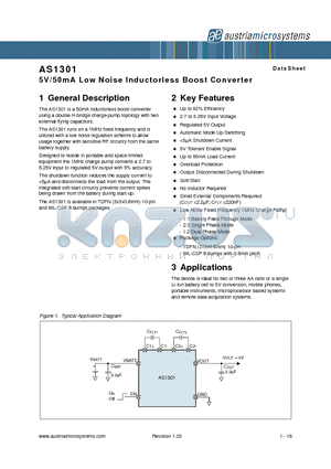 AS1301 datasheet - 5V/50mA Low Noise Inductorless Boost Converter