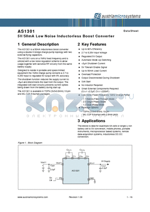 AS1301A-BTDT datasheet - 5V/50mA Low Noise Inductorless Boost Converter