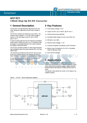 AS1321 datasheet - 130mA Step-Up DC-DC Converter
