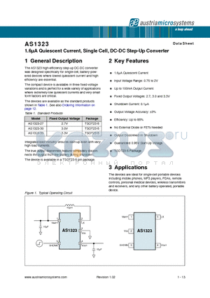 AS1323-27 datasheet - 1.6uA Quiescent Current, Single Cell, DC-DC Step-Up Converter