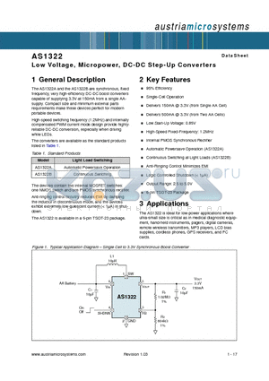AS1322A datasheet - Low Voltage, Micropower, DC-DC Step-Up Converters