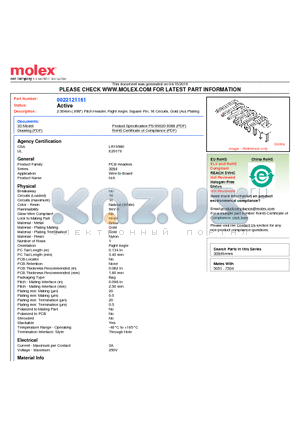 0022121161 datasheet - 2.50mm (.098) Pitch Header, Right Angle, Square Pin, 16 Circuits, Gold (Au) Plating