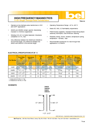 2662B datasheet - HIGH FREQUENCY MAGNECTICS T1/E1 Single Through Hole Transformers