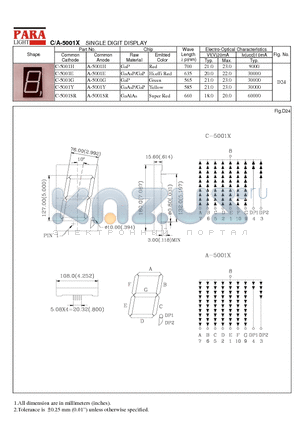 A-5001G datasheet - SINGLE DIGIT DISPLAY