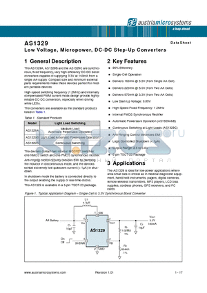 AS1329 datasheet - Low Voltage, Micropower, DC-DC Step-Up Converters