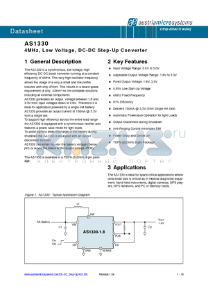AS1330 datasheet - 4MHz, Low Voltage, DC-DC Step-Up Converter