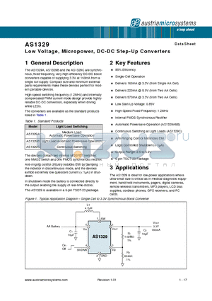 AS1329C-BTTT datasheet - Low Voltage, Micropower, DC-DC Step-Up Converters