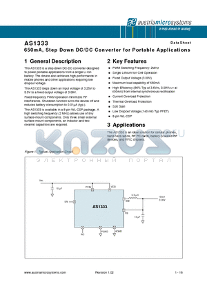 AS1333-BWLT datasheet - 650mA, Step Down DC/DC Converter for Portable Applications