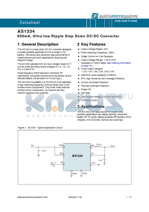 AS1334-BTDT-33 datasheet - 650mA, Ultra low Ripple Step Down DC/DC Converter