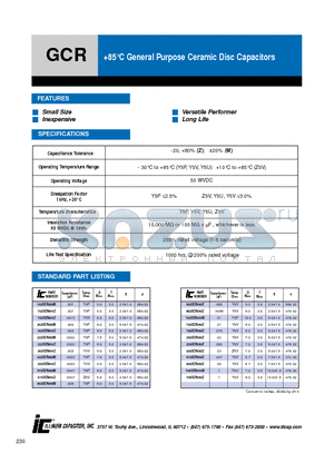 502GCR050Z datasheet - 85`C General Purpose Ceramic Disc Capacitors