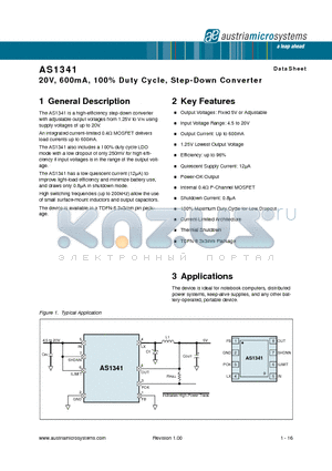 AS1341 datasheet - 20V, 600mA, 100% Duty Cycle, Step-Down Converter