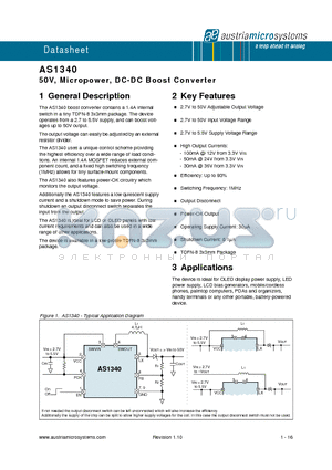 AS1340 datasheet - 50V, Micropower, DC-DC Boost Converter