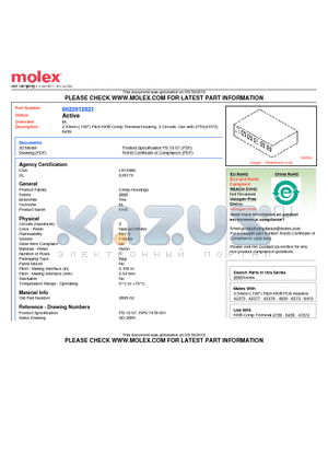 2695-02 datasheet - 2.54mm (.100) Pitch KK^ Crimp Terminal Housing, 2 Circuits, Use with 2759|41572|6459