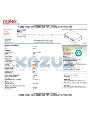 2695-03RP datasheet - 2.54mm (.100) Pitch KK^ Crimp Terminal Housing, Friction Ramp, 3 Circuits, Use with 2759|6459|41572