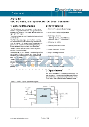 AS1343 datasheet - 42V, 1-2 Cells, Micropower, DC-DC Boost Converter