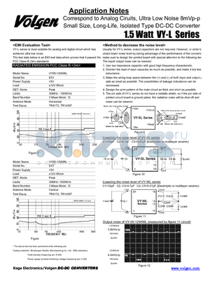 1.5WATTVY-L datasheet - Correspond to Analog Ciruits, Ultra Low Noise 8mVp-p Small Size, Long-Life, Isolated Type DC-DC Converter