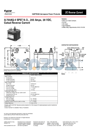 A-700AQ-4 datasheet - A-700AQ-4 SPST N.O., 200 Amps, 28 VDC, Cutout Reverse Current