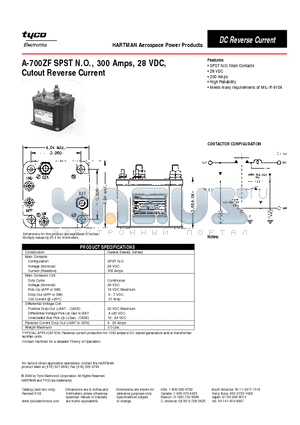 A-700ZF datasheet - A-700ZF SPST N.O., 300 Amps, 28 VDC, Cutout Reverse Current
