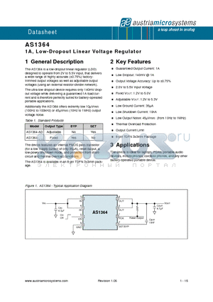 AS1364 datasheet - 1A, Low-Dropout Linear Voltage Regulator