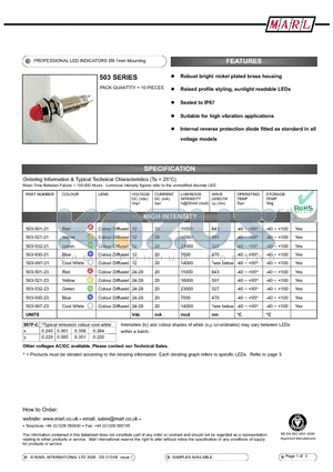 503-512-21 datasheet - PROFESSIONAL LED INDICATORS 8.1mm Mounting