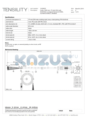 10-00423 datasheet - Cable, 1830 mm, 7P mini-DIN male 50-00160, to stripped tinned, 20 AWG