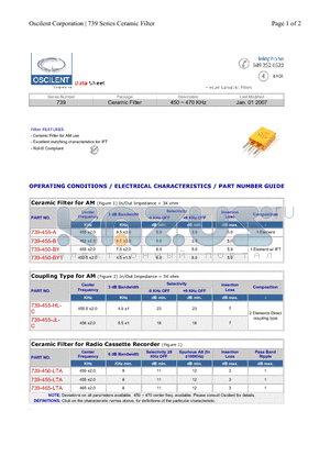 739-455-HLC datasheet - Ceramic Filter 450 ~ 470 KHz