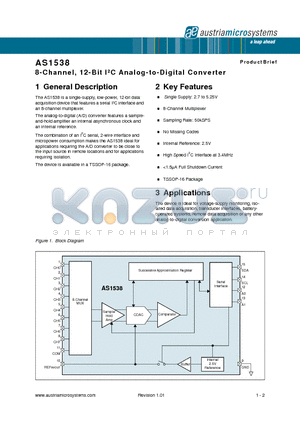 AS1538 datasheet - 8-Channel, 12-Bit I2C Analog-to-Digital Converter