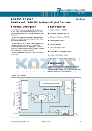 AS1538 datasheet - 8/4-Channel, 12-Bit I2C Analog-to-Digital Converter