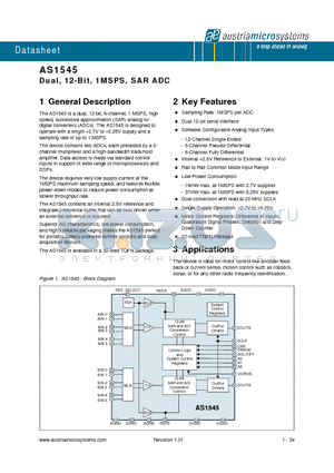 AS1545_1 datasheet - Dual, 12-Bit, 1MSPS, SAR ADC