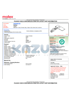 50394-8100 datasheet - Milli-Grid Crimp Terminal, Bag, 0.38lm (15l