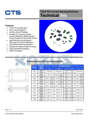 73E4 datasheet - Thick Film Current Sensing Resistors