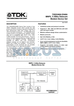 73D2248A datasheet - MNP5, V.42bis Datacom Modem Device Set