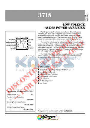 3718 datasheet - LOW-VOLTAGE AUDIO POWER AMPLIFIER