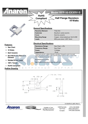 10-150RV-S datasheet - Half Flange Resistors 10 Watts