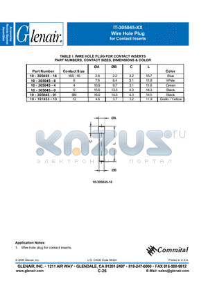 10-305045-16 datasheet - Wire Hole Plug for Contact Inserts