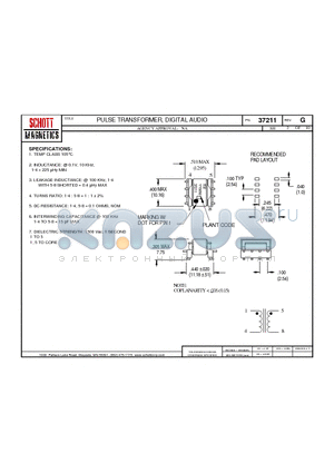 37211 datasheet - PULSE TRANSFORMER, DIGITAL AUDIO G