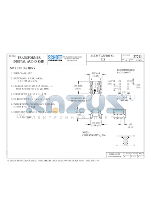 37211 datasheet - TRANSFORMER DIGITAL AUDIO SMD