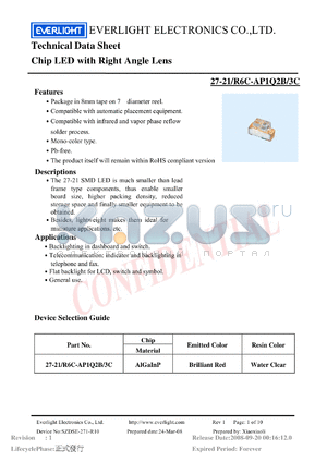 27-21-R6C-AP1Q2B-3C datasheet - Chip LED with Right Angle Lens