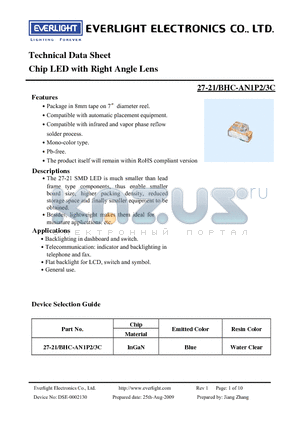 27-21-BHC-AN1P2-3C datasheet - Chip LED with Right Angle Lens
