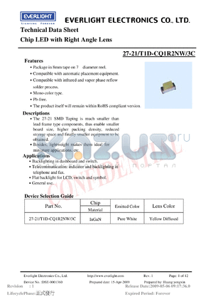 27-21-T1D-CQ1R2NW-3C datasheet - Chip LED with Right Angle Lens