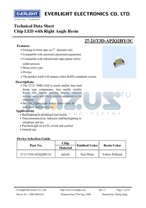 27-21-T3D-AP2Q2HY-3C datasheet - Chip LED with Right Angle Resin