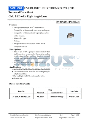 27-21-S2C-FP1Q1L-3C datasheet - Chip LED with Right Angle Lens